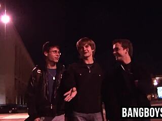 lusty twinks take turns getting barebacked, waiting for facials.