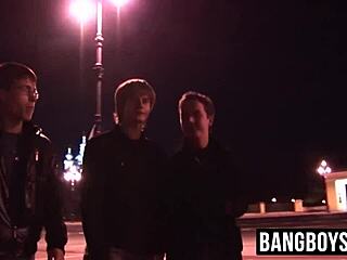 lusty twinks take turns getting barebacked, waiting for facials.