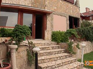 The maid deepthroats and dives into muff while riding.