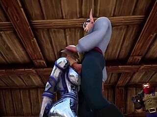 Cute 3D Cartoon Blows Big Tits in Warcraft Throne Room!