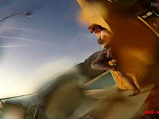 sexy mature red xxx teases herself with a dildo by the pool