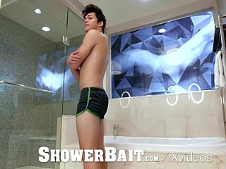 In the steamy shower, a straight guy gets assfucked by a gay man, ending with a cumshot