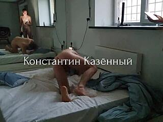 Mature man kisses young boyfriend in bedroom livestream