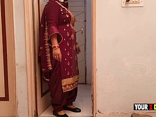 Punjabi bhabhi bends over in the bathroom, craving bihari's dick in her pussy during his piss.