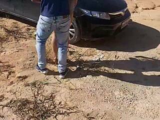 Latina Amateur's Big Ass Tattoo in Tire Trouble!