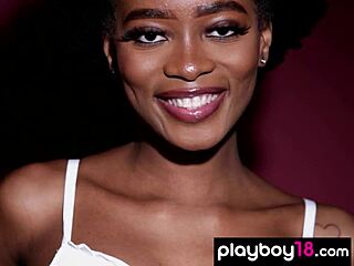 Skinny Ebony Babe Alicia Rips Clothes in Bath