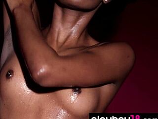 Skinny Ebony Babe Alicia Rips Clothes in Bath