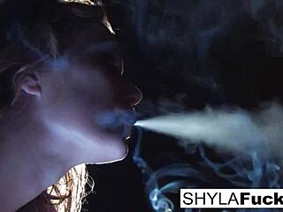 Shyla's Smoking Fetish: Blonde With Big Tits In Solo Play.