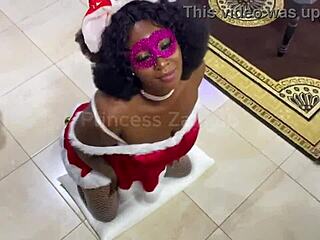 zaynab as mrs santa claus feels pleasure from monster black dick in christmas gift box