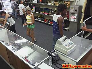 Watch the ebony babe say, I'm stripteasing for the pawnbroker.