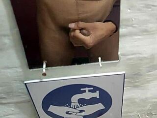 young skinny guy with a nice cock jerks off in a dirty restaurant bathroom. it's so risky but hot!