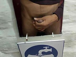 young skinny guy with a nice cock jerks off in a dirty restaurant bathroom. it's so risky but hot!