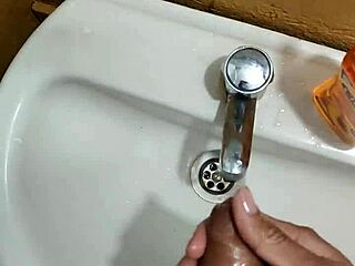 young skinny guy with a nice cock jerks off in a dirty restaurant bathroom. it's so risky but hot!