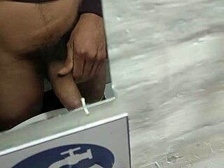 young skinny guy with a nice cock jerks off in a dirty restaurant bathroom. it's so risky but hot!