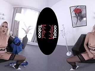 Blonde Colleague's Shaved Pussy Teased in Virtual Office Taboo