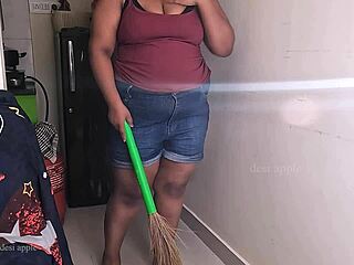 my friend's wife is getting so horny on that sex call while cleaning 😏