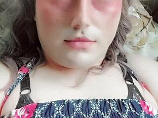 Blue Dress Crossdresser Sissy Twink Rides Cowgirl on Webcam!