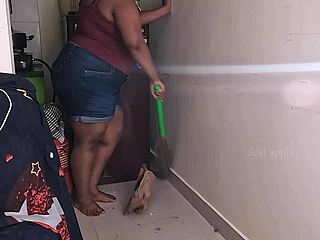 my friend's wife is getting so horny on that sex call while cleaning 😏