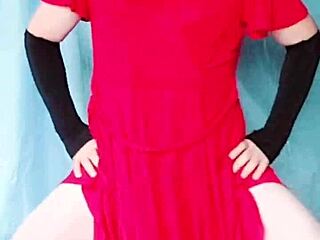 Blue Dress Crossdresser Sissy Twink Rides Cowgirl on Webcam!