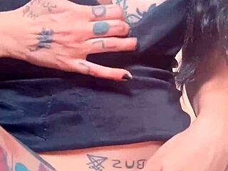 Huge Goth Lips Brunette Shows Off And Masturbates