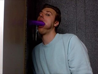 Model twink gags on deepthroat blowjob