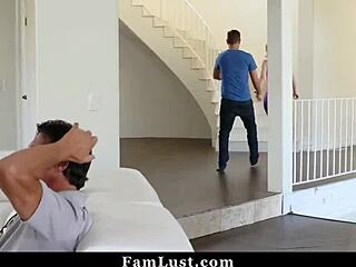 cheating housewife seduces stepson with taboo fucking while husband is away