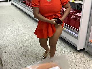 Amateur shop girl flaunts her goods in a rather obvious manner.