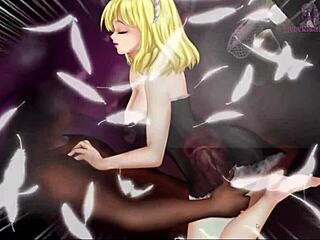 Black smith in lingerie reaches climax on sofa