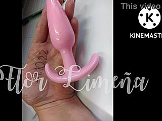 Peruvian babe plays with dildo in her ass at work