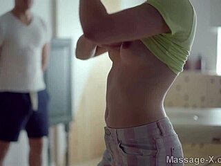 Massage-X - Evelina Darling gets fingered and banged on a folding massage table after oil rub