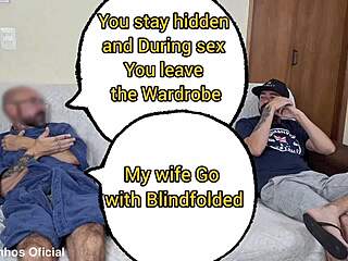 Blindfolded wife rests while cuckold's friend hides in closet 😏