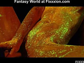 Glow in the Dark Goddess Masturbates with Dildo