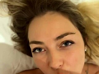 Teasing Beautiful Girl Shakes Big Cock, Cums Hard in Her Mouth