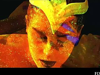 Glow in the Dark Goddess Masturbates with Dildo