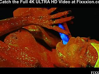 Glow in the Dark Goddess Masturbates with Dildo