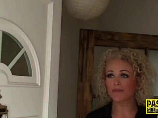 real busty milf sub sucks and deepthroats cock in bdsm handjob.