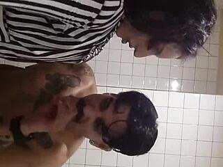 moon bent over for anal in public bathroom stall