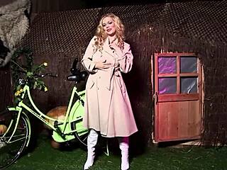 Busty blonde fucked by girl and two guys