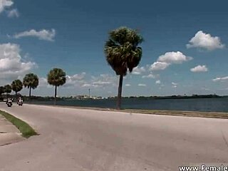 hot and horny redhead in swimsuit gets groped and stripped outdoors