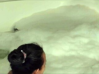 Watch shaved pussy gaping after handjob and cum on tits in voyeur jerk off