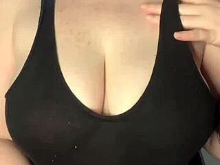 She previews slapping her huge tits on the table