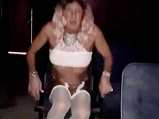 Staci enjoys bunny fun in stockings outdoors