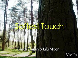 sexy blonde and hot brunette kiss in the forest then get intimate indoors