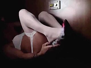 Staci enjoys bunny fun in stockings outdoors