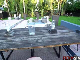 Stepsister Taylor Pierce gets wild with horny stepbrother Tyler Steel in a hot outdoor fuck.