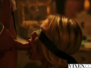 Cherry blindfolded sucking hairy beaver