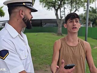 Captain fucks newbie with monster cock interracial