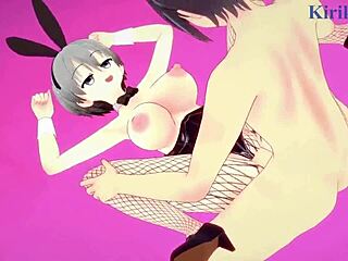 Hana e Yanagi Uzaki em fantasias de coelha recebem creampie intenso em ação hentai