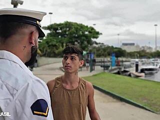 Captain fucks newbie with monster cock interracial