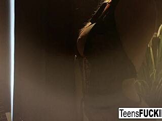 busty blonde teen 18+ katarina seduces him in lingerie and stockings